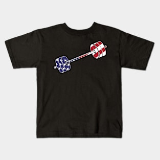 USA flag Barbell Powerlifting Weight Lifting pattern Kids T-Shirt